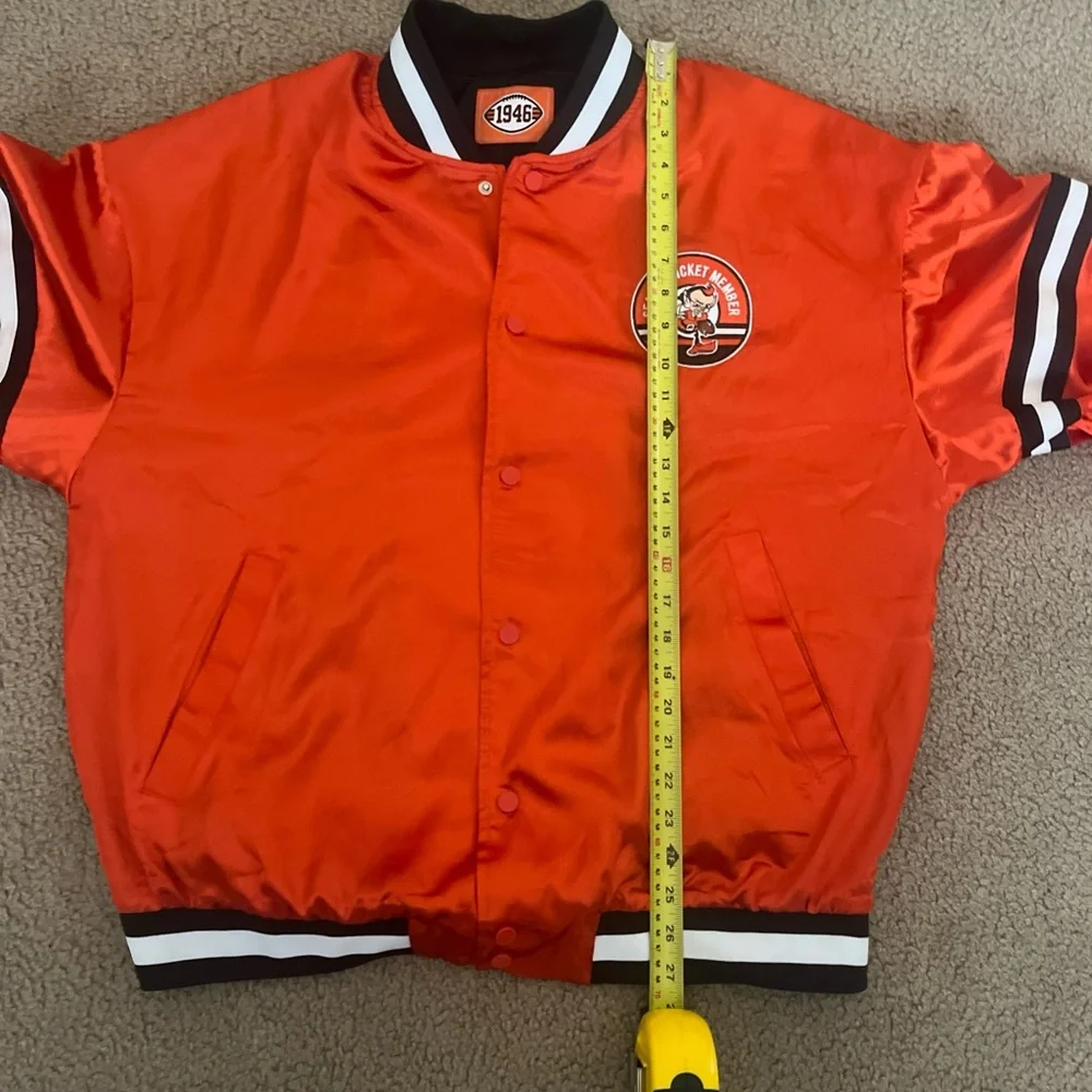 Cleveland Browns Jacket Adult L Season Ticket Member Bomber Orange NFL Satin